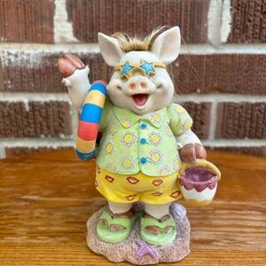 Vintage Vacationing Pig at the beach Piggy Collectible Figurine